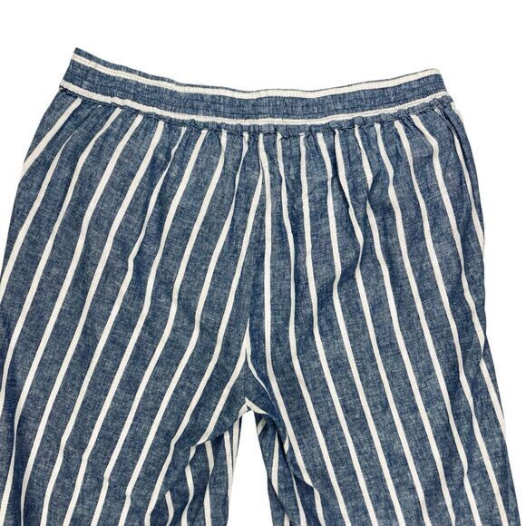 Ashley Stewart Wide Leg Capri Pants Blue Linen Baggy Nautical Beach Lagen Look - Picture 6 of 13